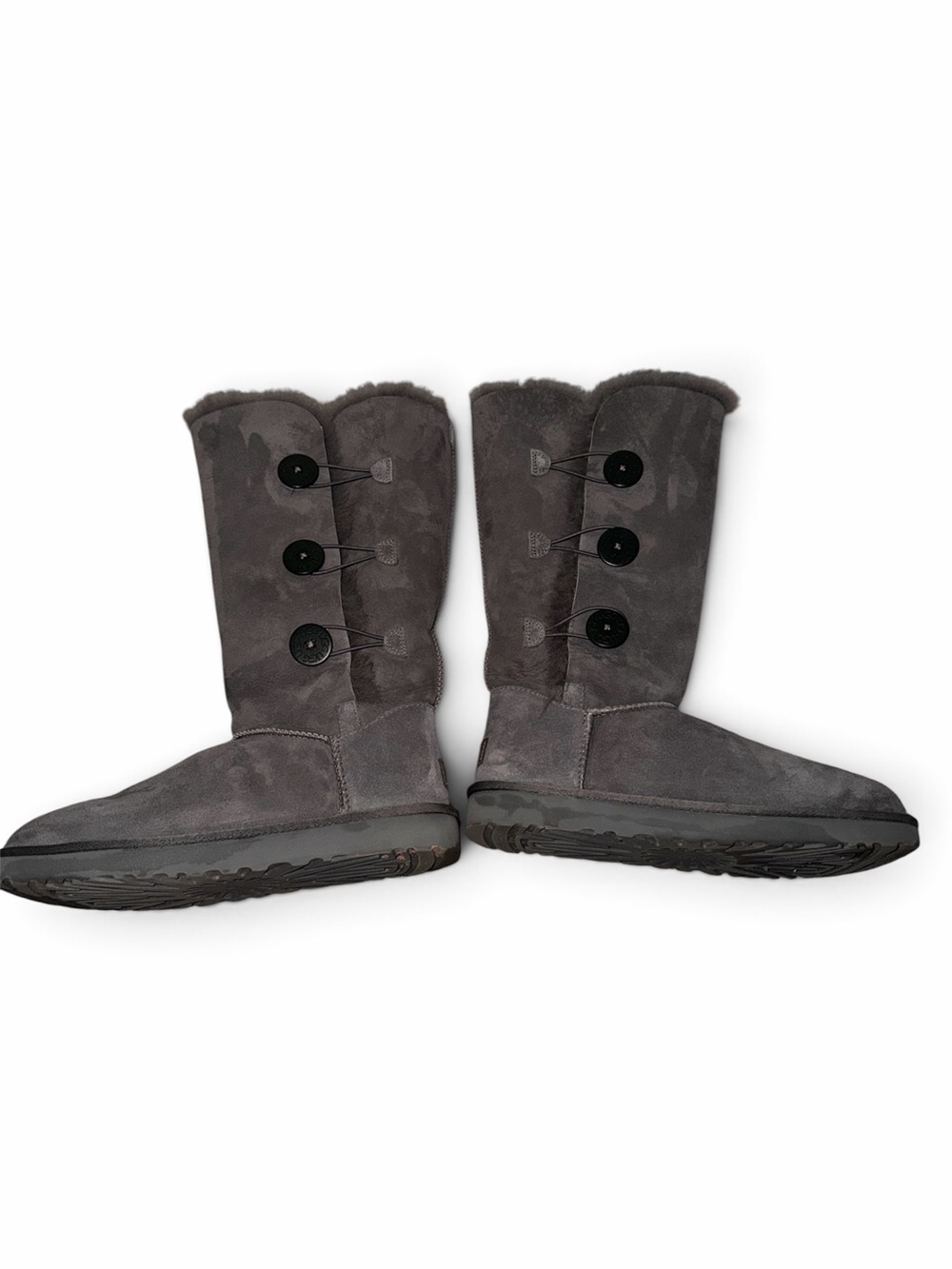 UGG Gray Suede Mid-Calf Button-Accent Winter Boots